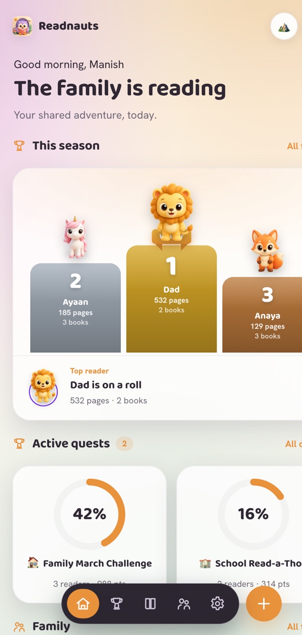The Readnauts home screen