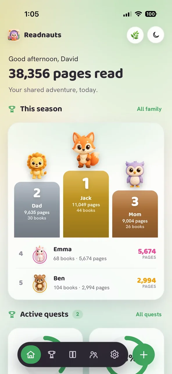 The Readnauts home screen